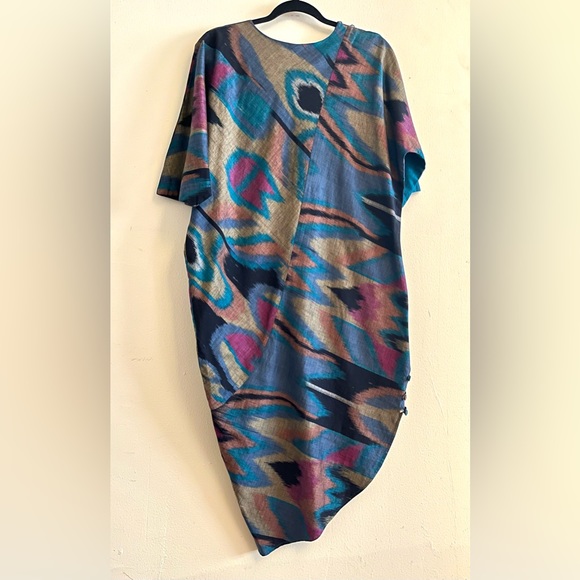 Vintage Handwoven Ikat Print Dress circa 1980s Nogo Brand - Picture 4 of 11